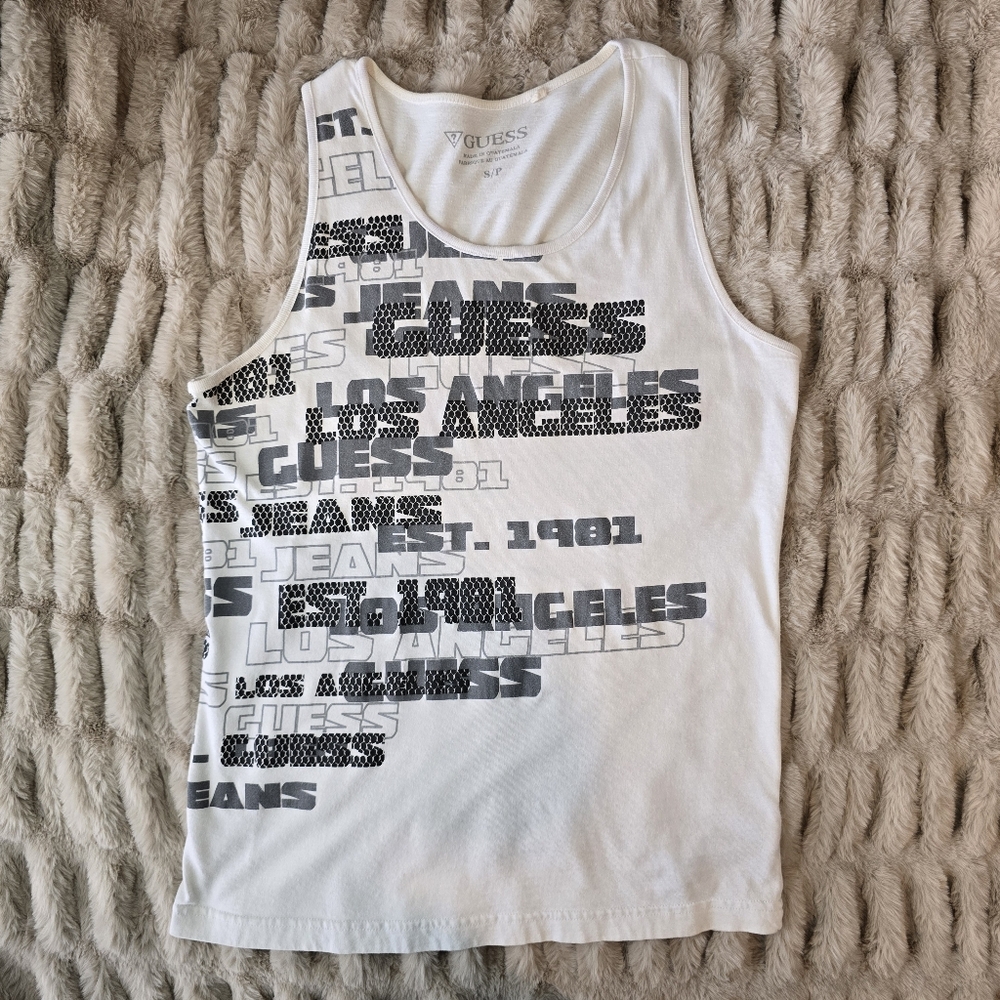 Guess Tank Top Men White Los Angeles Print Design